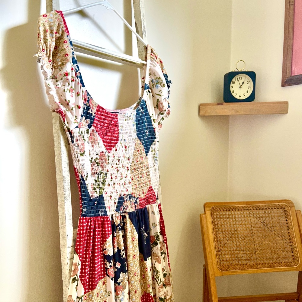 ♥️Urban Outfitters Patchwork Tessie Smocked Midi Dress♥️